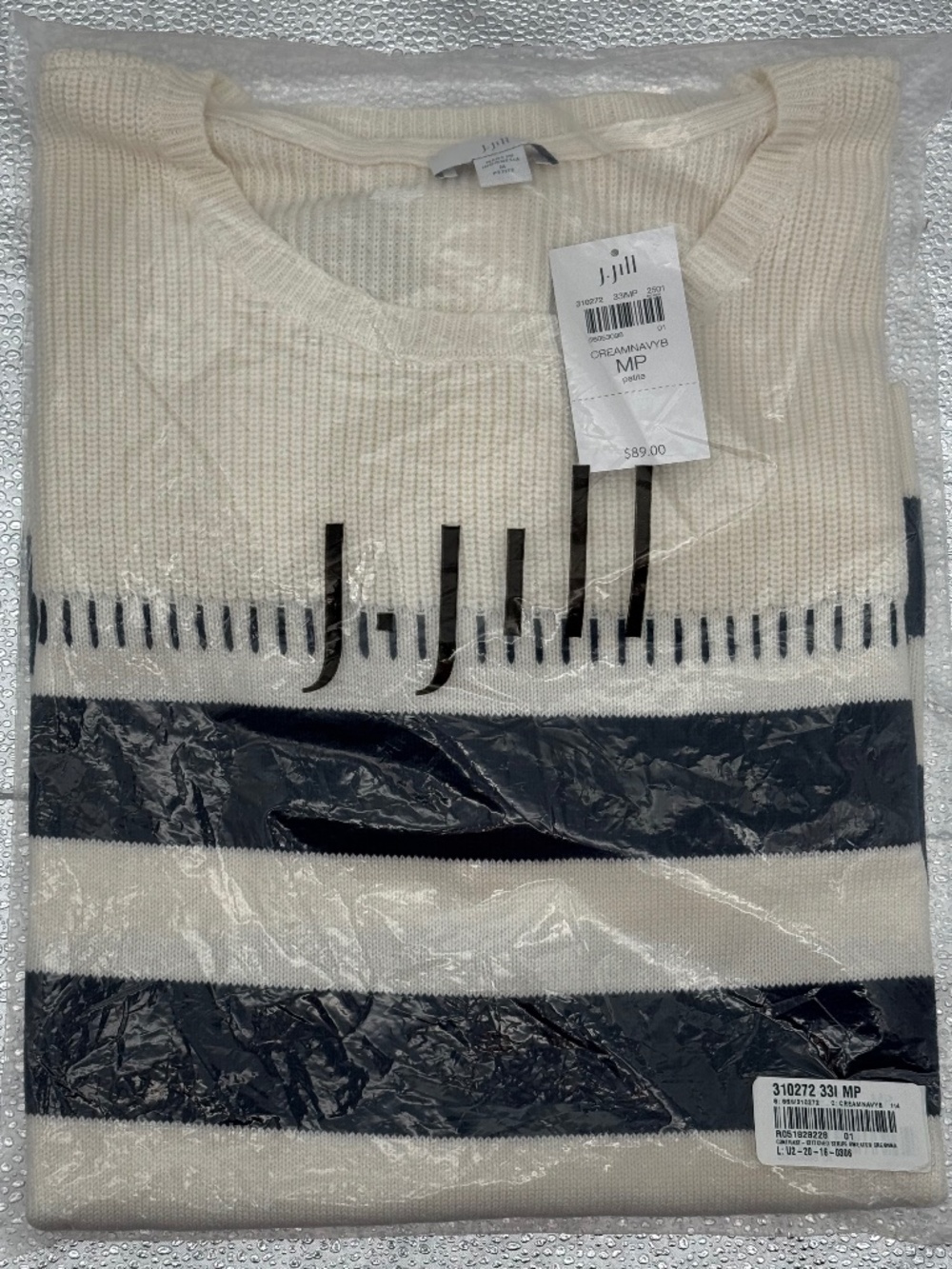 J. Jill NWT Cream and Navy Sweater Medium Petite